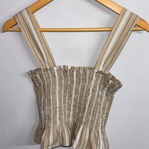 Uniqlo Beige and White Striped Smocked Tank Top